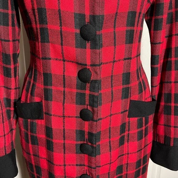 Vintage red plaid Express coat dress size 7/8 - Picture 4 of 8
